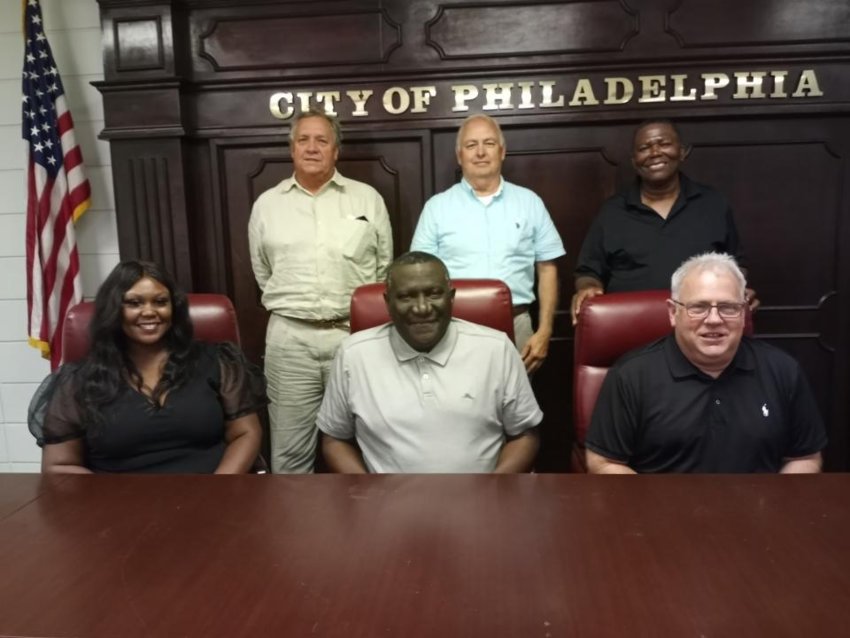 The terms of current city officials will end June 30. Four of the five board members will be going off the board altough  Leroy Clemons is considering a challenge to the June 8 general election. Pictured are, seated from left, Ward 4 Alderman Cassie Henson, Mayor James A. Young, Ward 2 Alderman Jim Fulton; second row from left, Ward 1 Alderman Joe Tullos, Ward 2 Alderman Ronnie Jenkins and Alderman-at-Large Leroy Clemons.